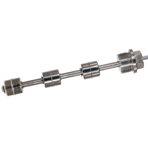 A metal LS05 Series liquid level sensor with cylindrical floats and a threaded end, designed for precise detection of liquid levels in tanks or containers. by Standex Detect