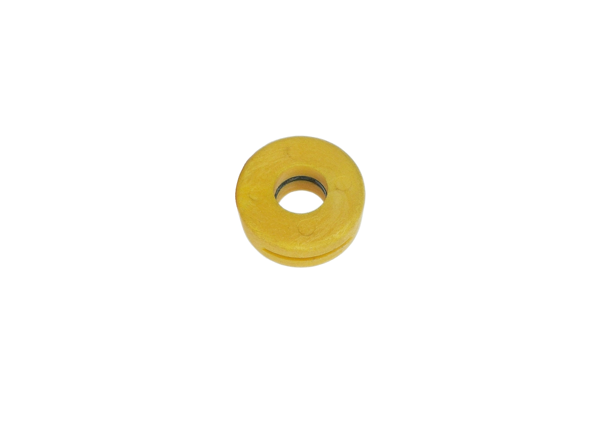 A single yellow, round, donut-shaped object—resembling a Magnetic Float from the MS03-PP Series—rests on a plain white background. by Standex Detect