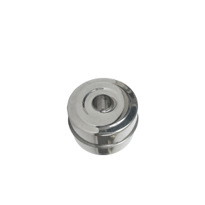 A shiny, metallic, cylindrical mechanical component from the MS10-S Series, featuring a central hole and a grooved, circular pattern on top, isolated on a white background. Ideal for use as a magnetic float in various applications. by Standex Detect