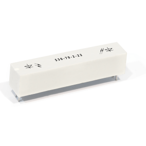A rectangular white optoelectronic component from the 530-70 Series, featuring two metal pins, black schematic diode symbols, and the code 530-70-2-22 printed on its surface—commonly used in optocouplers. by Standex Detect