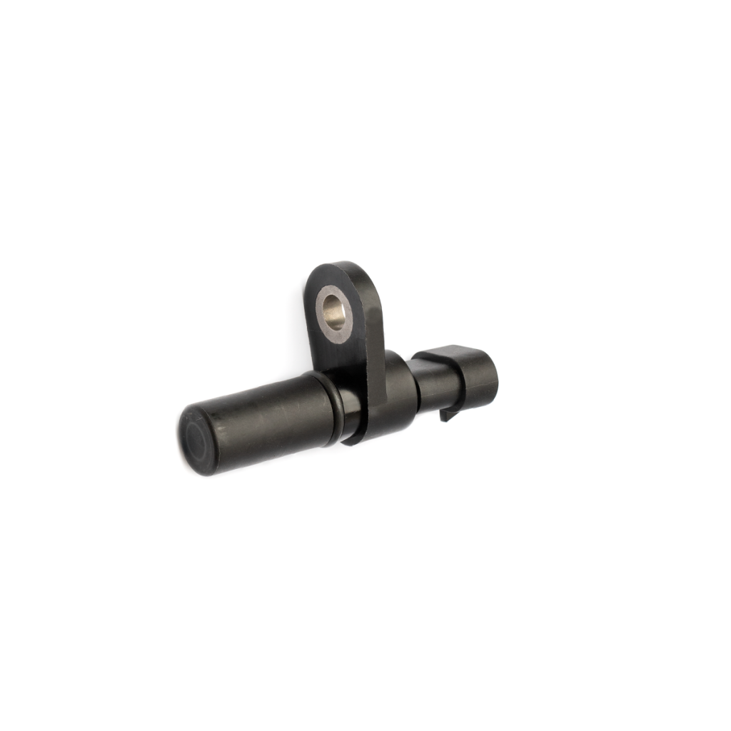 A black cylindrical automotive position sensor with a screw mount bracket and connector, isolated on a white background. by Standex Detect