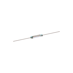 A small glass ORD611 Series reed switch with metal leads extending from both ends, shown on a white background. by Standex Detect