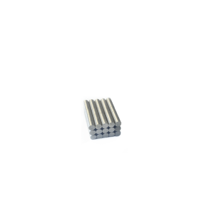 A neatly stacked bundle of ten short, cylindrical Samarium Cobalt Magnets arranged in two layers, isolated on a white background. by Standex Detect