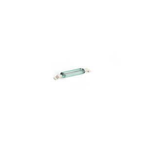 A small glass MK23-35 reed switch with metal caps on each end, placed on a white background. by Standex Detect